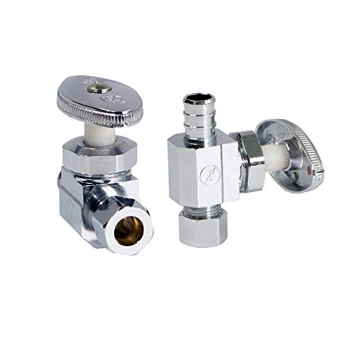 Image of Midline Valve 72512QS-OM-5 Water Supply Stop Valve with Multi-Turn Wheel; Straight Shut-off for Toilet, Sink, Dishwasher, Heater; 1 /2'' PEX B x 3 /8'' Compression; Chrome Plated Brass (5 PK)