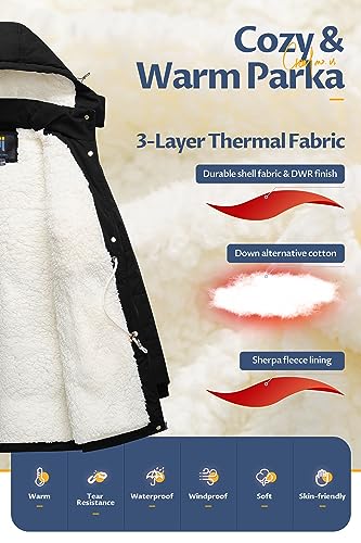 CREATMO US Women's Thicken Sherpa Winter Coat Puffy Warm Snow Jacket With Removable Hood3