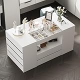 Homsee Armoire Bedroom Island with Glass Tabletop & Display Shelf, Wardrobe Closet with 14 Drawers, Walk-in Closet Island Dresser for Bedroom Shops, White