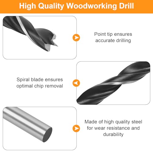 Balkenbohrer Set, Holzbohrer Set 4, 5, 6, 7, 8, 10, 12 mm x 300mm Lang Holzspiralbohrer Bruchfeste Schlangenbohrer, Lange Schalungsbohrer Schlangenbohrer Set für Hartholz Weichholz Sperrholz