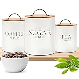 D'Lifeful Tea Coffee Sugar Canister Set - 3pc Airtight Canister Sets for Kitchen Counter - Farmhouse Containers for the Kitchen - Decorative Countertop storage with Airtight Lid for Freshness - White