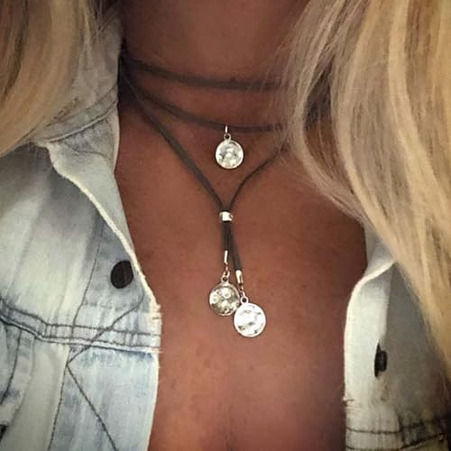 Long Tiantian 620-NEC-BK Black Choker Necklaces For Woman Boho Necklaces Country Concert Outfits Trendy Long Necklaces Western Bohemian Jewelry Brown Suede Wrap Leather Necklace Halloween Renaissance Costumes Women thumb #1