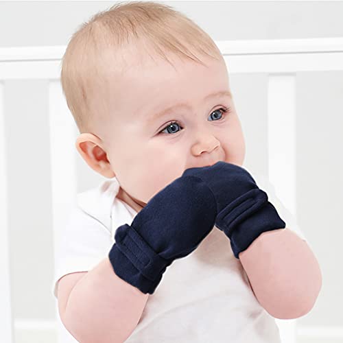 Image of Newborn Baby No Scratch Mittens Stay On, 100% Cotton Breathable, Adjustable Infant Gloves for Baby Boys Girls Mittens