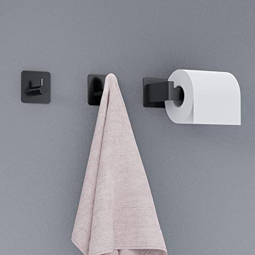 Eowihor Toilettenpapierhalter Ohne Bohren, Selbstklebend Klopapierhalter WC Papierhalter Edelstahl Toilettenpapierrollenhalter mit 2 Stück Handtuchhaken für Bad und Küche, Schwarz