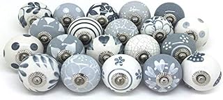 Artncraft 10 Knobs Grey & White Cream Rare Hand Painted Ceramic Knobs Cabinet