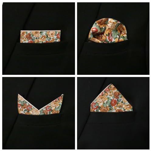 Image of Floral Pocket Squares for Men with Holder Printed Flower Mens Handkerchief Cotton Suit Pocket Hanky for Wedding