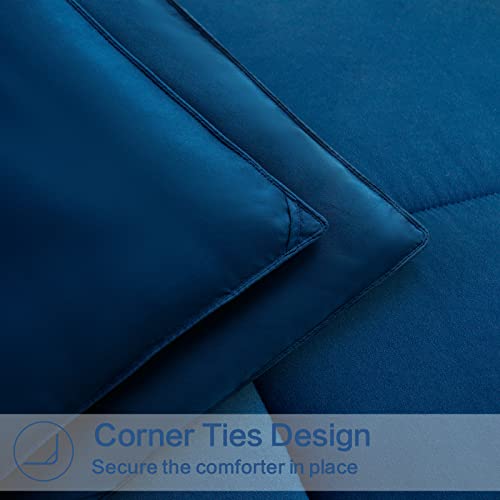 EASELAND King Size Down Alternative Comforter - Quilted Duvet Insert for All Seasons, Soft Lightweight with Corner Tabs, Summer Winter Warm Bedding, Navy 90x102 Inches