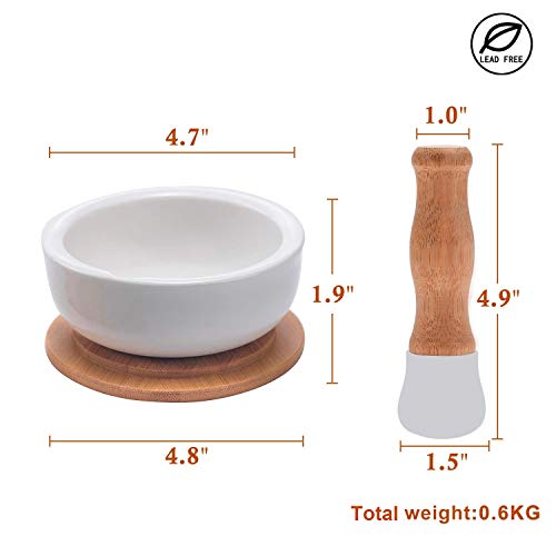 Porcelain Mortar And Pestle Set – Pill Crusher, Spice Grinder, Herb Bowl, Pesto Powder – Molcajete For Salt - Plus Lid/Non-Slip Base #TOP5