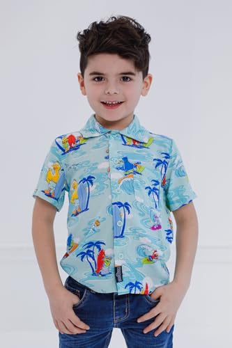 Image of Sesame Street Big Bird Cookie Monster Elmo Oscar the Grouch Matching Family Hawaiian Button Down Shirt Infant to Little Kid