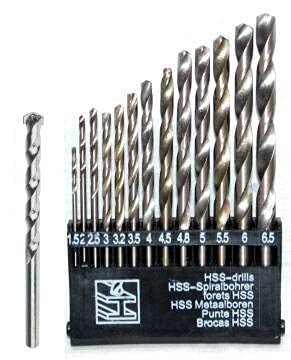 Mass Pro 13Pcs+1Pcs Set HSS Twist & Masonry Drill Bits Round Shank Set (HSS For Wood/Malleable Iron/Aluminum/Plastic)(Masonry For Wall/Brick)
