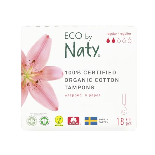 Eco by Naty Tampones sin Aplicador Normal - Tampones de Base Vegetal y Absorbentes para la Mujer, Producto Menstrual de Algodón Ecológico, Mejor para la Salud Femenina (18 unidades)