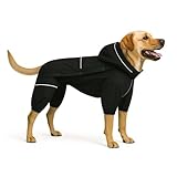 LOVELONGLONG Fleece-Lined Dog Raincoat with Removable Hood – Waterproof Winter Full Body Dog Jacket – Windproof Snowproof Cold-Weather Suit – Black-F XXS