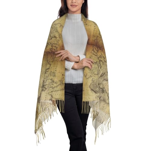 Vintage World Map Women's Scarf Pashmina Shawls and Wraps for Evening Dress Wedding Long Warm Scarves