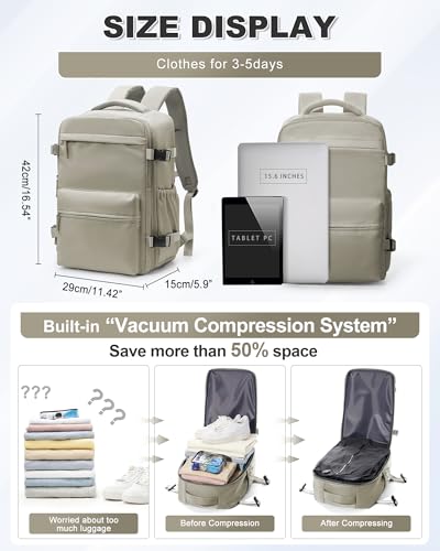 Image of winspansy Small Travel Backpack Storage Vacuum Compression Bags with Pump for Travel Storage Carry on Business Day Vacpack Backpack for Women Men with Vacuum College Bag Brown