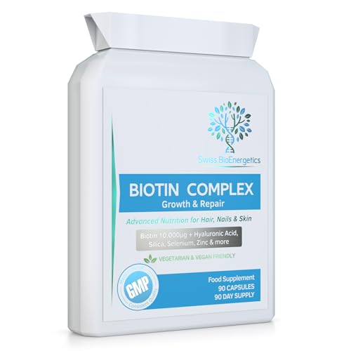 Biotin Complex Growth & Repair – 3 Month Supply - Advanced Nutrition for Hair, Nails & Skin - Balanced Formula of D-Biotin, Silica, Hyaluronic Acid, Selenium, Zinc, Iron & Copper Plus VIT C – UK Made