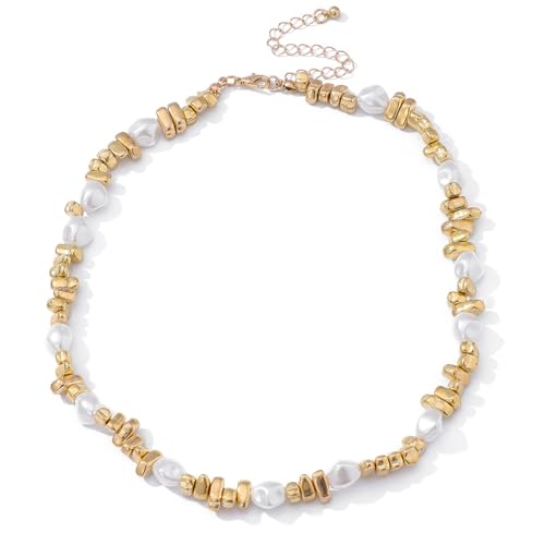 Gold Statement Necklace for Women Pearl and Gold Necklace Trendy Baroque Pearl Choker for Women Jewelry