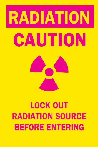 Panneau caution lock out radiation source Brady autocollant polyester 35x25 cm