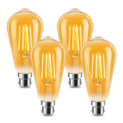 ILEEDear Vintage Edison Light Bulb B22 Edison Screw Bulb ST64, 4W Equivalent to 42W, Retro Amber Glass Screw Lamp