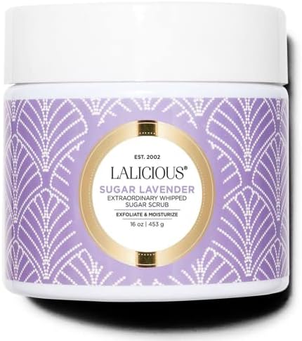 LaLicious Sugar Lavender Extraordinary Whipped Sugar Scrub - Cane Sugar Body & Foot Scrub, Exfoliating & Moisturizing Skin Care with Coconut Oil & Honey, No Parabens (16oz)