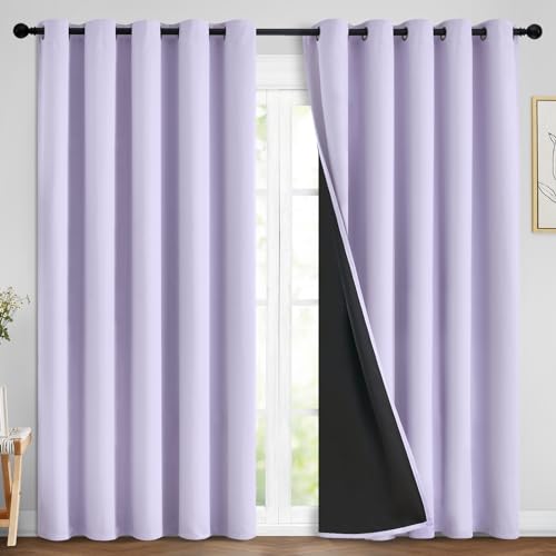Image of Yakamok Lilac 100% Blackout Curtains 84 Inches Long for Bedroom 70 inch Wide | Blackout Curtain Panels for Bedroom, 2 Thick Layers Grommet Top Thermal Insulated Drapes with Black Liner for Living Room