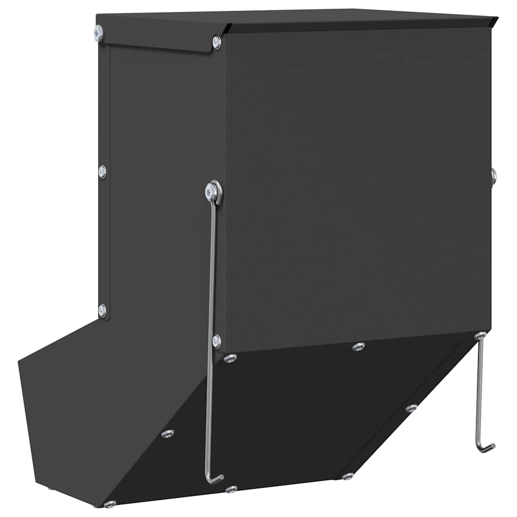 Comedero para conejos negro de acero laminado en frío, 17,5 x 26 x 28,5 cm, capacidad de 1,5 kg, montaje en pared para interior y exterior, dispensador de comida para porciones y dosificación