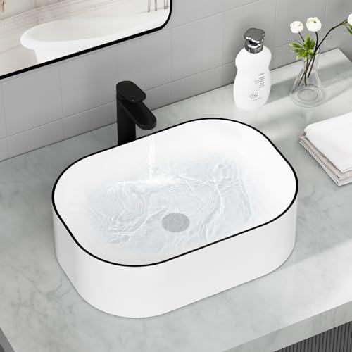 Reviews de Sobre encimera - los más vendidos. 43 Lavabo para Baño, 46 * 34 * 14cm Fregadero de Ceramica Blanco con Tubo de Desagüe, Lavabo Sobre Encimera, Adecuado para Baños Hoteles wc y Dormitorio