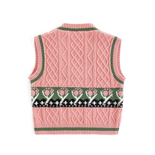 Girls Vintage Jacquard Knit Sweater Vest V-Neck Sleeveless Sweater Pullovers Knitwear2