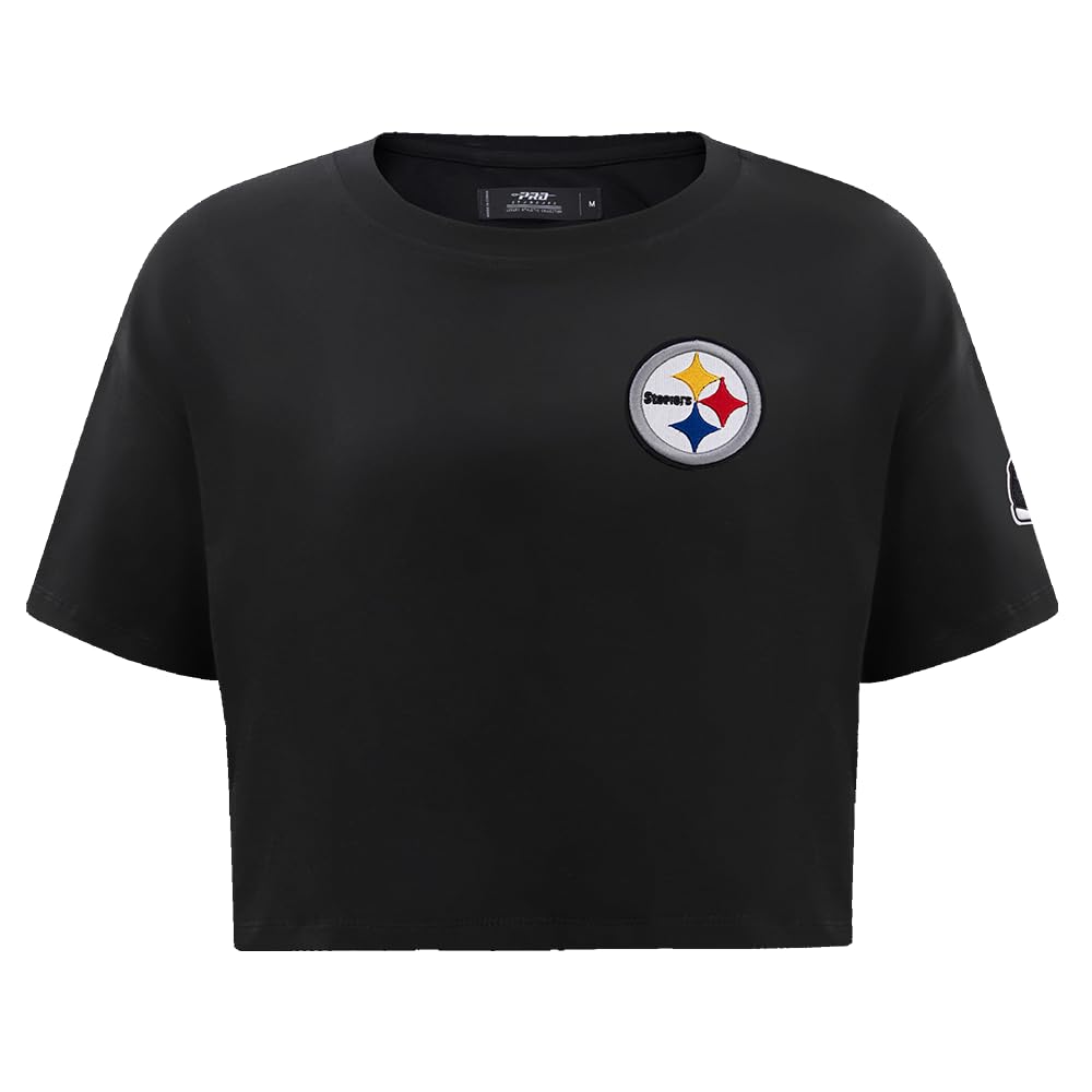 Pro Standard Womens NFL Pittsburgh Steelers Classic Chenille Short Sleeve Boxy Tee Black L