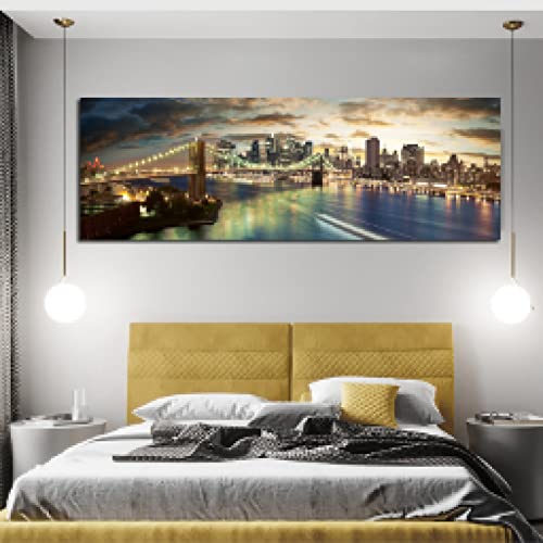 Toile vue de nuit de pont et paysage urbain illuminé pour créer un salon cosy