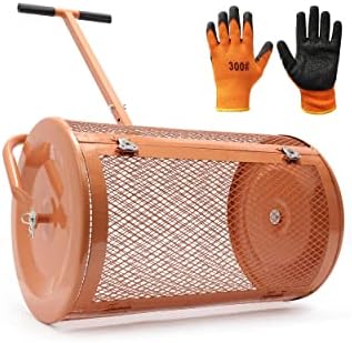 Time2Grow Peat Moss Spreader – Compost Spreader 24″ – No Tool Assembly – Heavy Duty Latches. Durable Lightweight Lawn Care Equipment – Manure Spreader – Includes Gloves (Bronze)