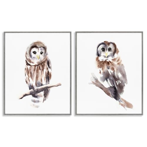 'Perched Owl Wildlife Portrait'| 2pc Framed Giclee Art Set 2
