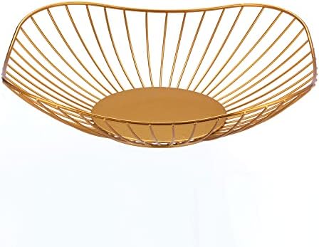 IBWell Short Curved-Edge Modern Creative Stylish Single Tier Dish,Metal Iron Wire Fruit Vegetables Bread Decorative Stand Serving Bowls Basket Holder (Gold)