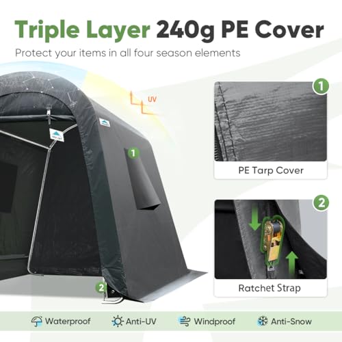 Advance Outdoor 6X8 Ft Shelter Storage Shed Steel Metal Round Peak Roof Anti-Snow Portable Garage Carport thumb #3