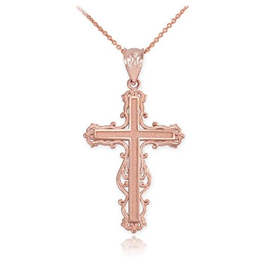 9 Karat Guld Rose Guld Latin Fancy Korsa Hängsmycke Halsband Halsband (Tillgänglig kedjelängd 40cm- 45cm - 50cm- 55cm) D