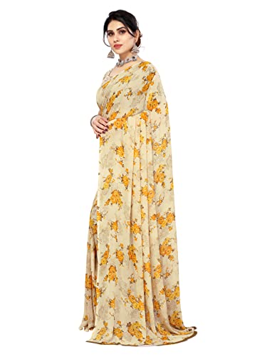 Image of SIRIL Women's Floral Printed Georgette Saree With Unstitched Blouse Piece