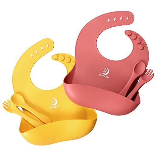 Image of Bear&Joy Silicone Bibs - Plum/Deep Yellow