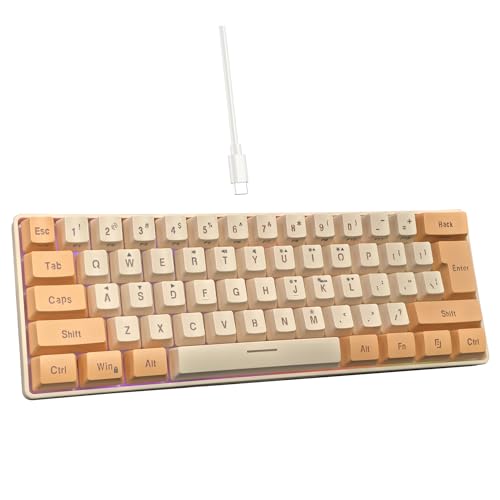 Image of Snpurdiri 60% Wired Gaming Keyboard, RGB Backlit Ultra-Compact Mini Keyboard, Waterproof Mini Compact 61 Keys Keyboard for PC /Mac Gamer, Typist, Travel (Orange and Cream) | Backlit Ultra-Compact Mini Gaming Keyboard for PC /Mac Gamer, Typist, Travel