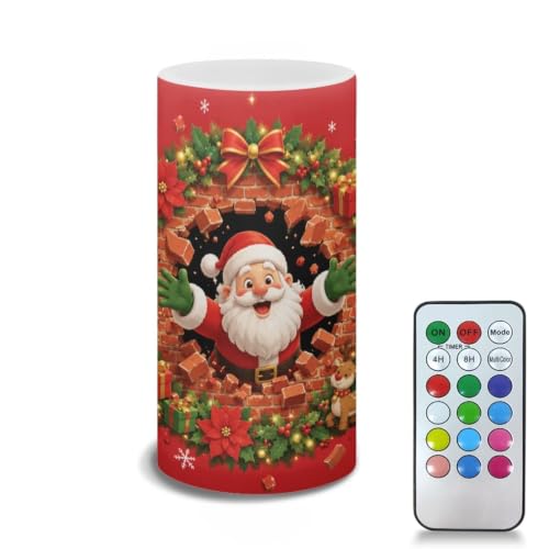 Image of Poceacles Flameless LED Candle Christmas Votive Lights Realistic Pillar Candle Decorative Tea Lights for Home Party Indoor Outdoor Decor, Red Santa Claus Print