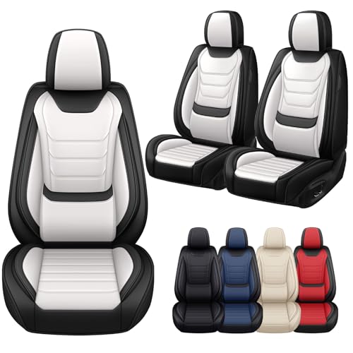 Image of Car Seat Covers Fit for Chevrolet Tahoe 1995-2025, Leather Automotive Seat Covers for Trucks, Heavy-Duty Wear Resistant Seat Protectors, Easy to Install, 2 Seats, Black White
