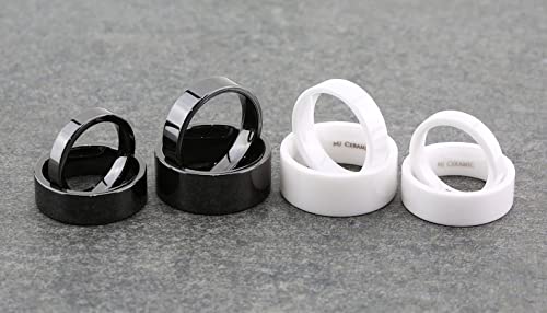 Black or White Ceramic 4mm, 6mm, 8mm or 10mm Wedding Band Flat Pipe Cut High Polished Ring2