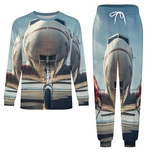 Aircraft on A Runway Men’s Pajama Set Long Sleeve Top And Pants Loungewear Sleepwear Pjs Nightwear3