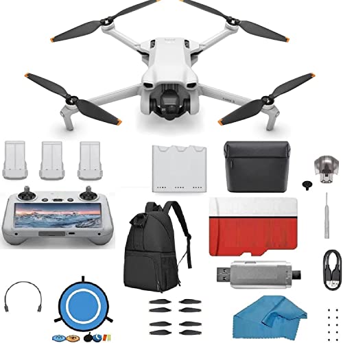 Dji Mini 3 With Dji-Rc Smart Remote Controller - & Fly More Kit Lightweight And Foldable 34-Min Flight Time Camera Drone Bundle, With Built In Monitor, With 128 Gb Sd, 3.0 Usb Card Reader, Landing Pad, Backpack And More #TOP12
