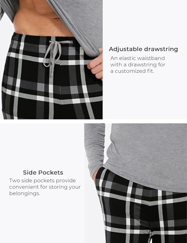 Image of GYS Bamboo Viscose Men's Pajama Sets Long Sleeve Plaid Loungewear Sets with Pockets