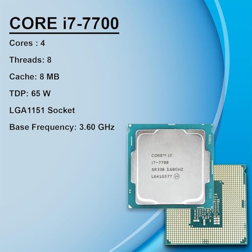 Image of Core i7 7700 7th Generation Desktop Processor, 3.60 GHz, LGA1151 Socket, 4 Cores, 8 Threads, 8 MB Cache, Desktop Processor, (Silver)