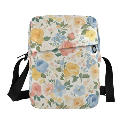 KLL Beige Floral Flowers men's messenger bag Vegan Leather mens shoulder bag Travel Shoulder Hand Bags