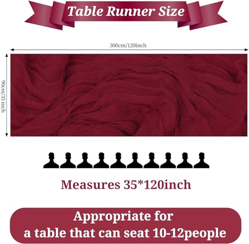 Pesonlook 2 Pack Burgundy Cheesecloth Table Runner 10FT, 35x120 Inch Rustic Gauze Fabric Boho Table Runner for Wedding Baby Shower Birthday Bridal Party Decorations Table Decorations(Burgundy) - Cosy Home Interiors Pesonlook 2 Pack Burgundy Cheesecloth Table Runner 10FT, 35x120 Inch Rustic Gauze Fabric Boho Table Runner for Wedding Baby Shower Birthday Bridal Party Decorations Table Decorations(Burgundy) - Image 5