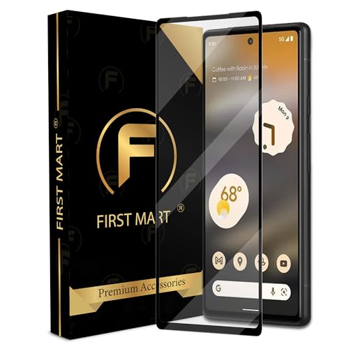 Image of FIRST MART Military-Grade Gorilla Tempered Glass Screen Protector Compatible For Google Pixel 6A (6.1 Inch) With Easy Installation Kit| Edge To Edge Coverage |Black