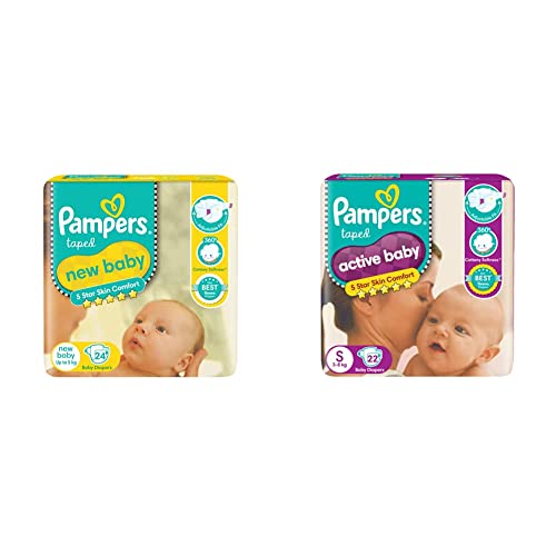 Image of Pampers Active Baby Diapers, New Born, 24 Count & Pampers Active Baby Diapers, Small, 22 Count