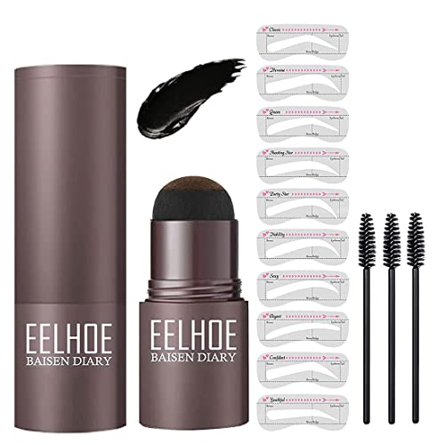 eyebrow stamp stencil kit- Easy Way To Get Perfect Eyebrows In Minutes,Waterproof, 【14-in-1】Eyebrow Stamp *1, 10 Eyebrow Stencils Kit, 3 Eyebrow Brushes Black
