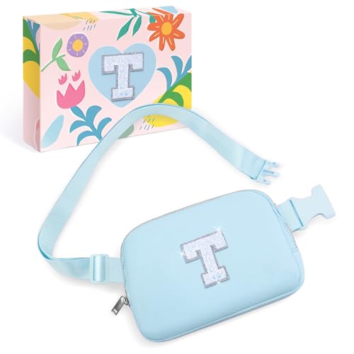 Image of COSHAYSOO Initial Letter Fanny Pack for Girls Personalized Christmas Birthday Gifts for 6 7 8 9 10 11 12 Year Old Teen Girl, Girly Fashion Crossbody Purse Belt Bag Preteen Tween Trendy Stuff Blue T